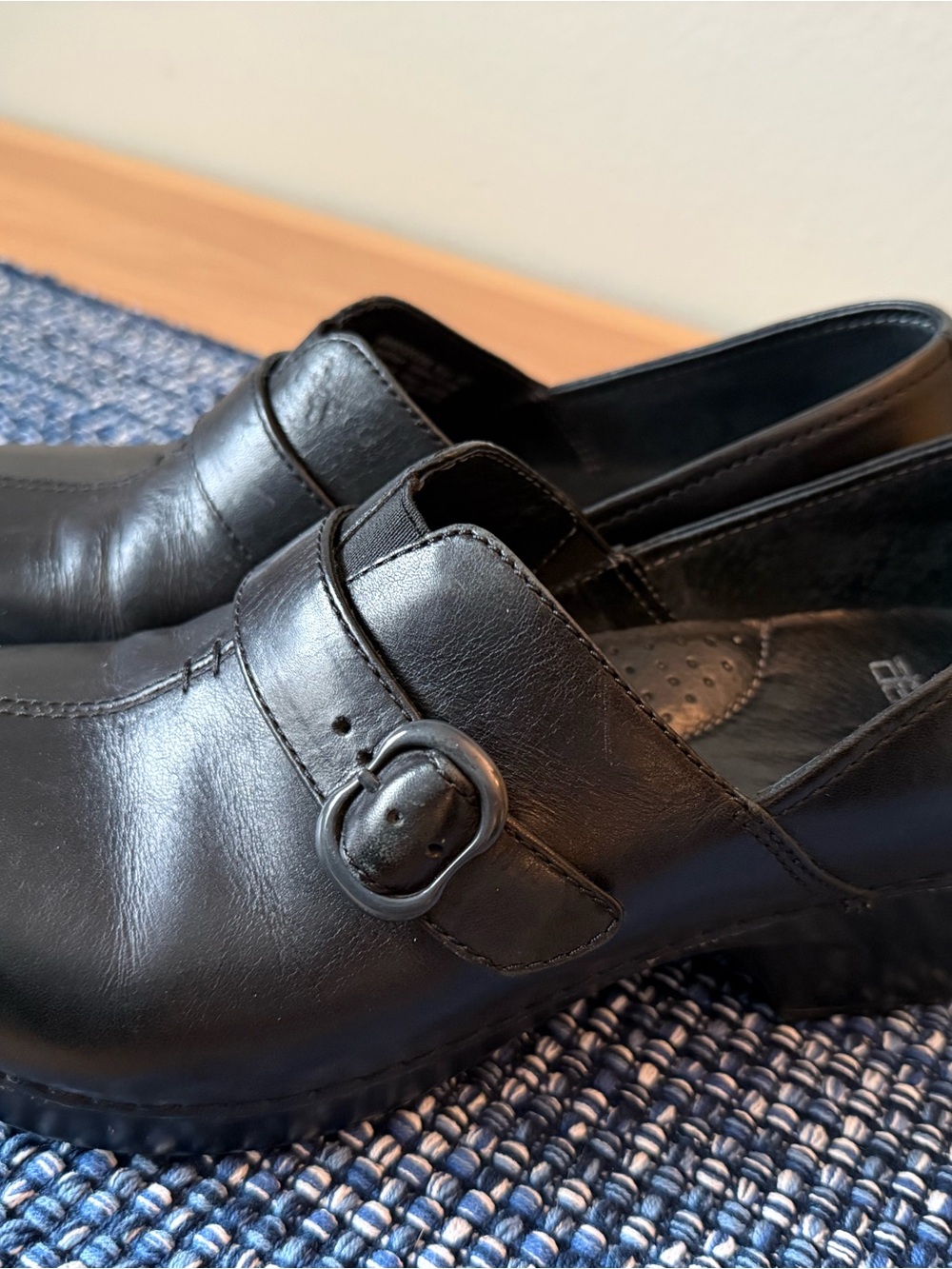Women’s Dansko Black Leather Slip-On Loafer with Buckle